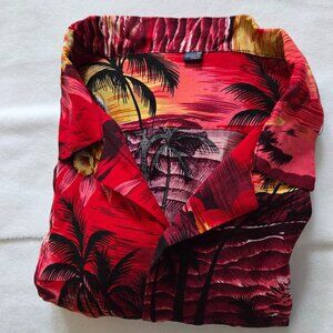 Design in Italy, Hawaiian Shirt Red Tropical Men’s Short Sleeve Medium